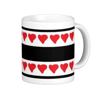 Red Hearts on Black and White Striped Background Coffee Mugs