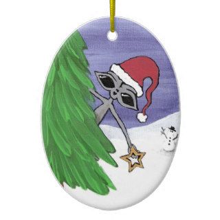 Adorable Alien wishes everyone Happy Holidays Ornament