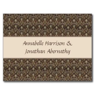 Brown and Ivory Damask Save The Date Post Cards
