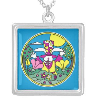 Easter Bunny with Hat Silver Pendant Necklace
