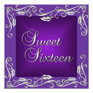 Sweet Sixteen 16 Birthday Party Bright Deep Purple Personalized Announcement