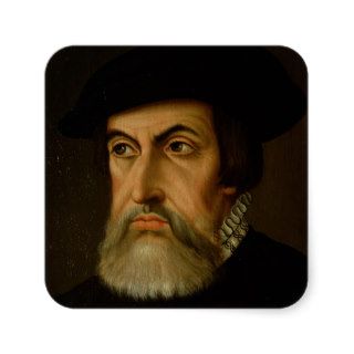 Portrait of Hernan Cortes (1485 1547) (oil on canv Square Sticker