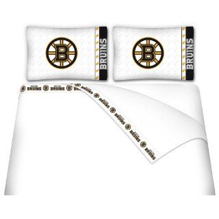 Boston Bruins Full Size Sheet Set (1 Flat Sheet, 1 Fitted Sheet, 2 Pillow Cases) NEW DESIGN WITH PRINTED FLAT SHEET HEMS 