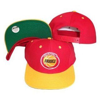 Houston Rockets Retro Name & Logo Snapback Cap Hat Red Yellow 