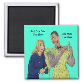 Wife Tying Her Husband's Apron Funny Retro Magnet