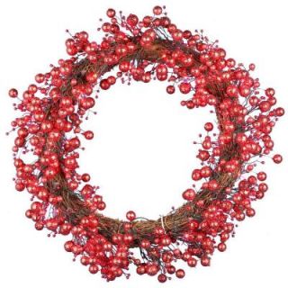 48 Light LED Red 24 in. Battery Operated Berry Wreath with Timer WL10 1R024 A1