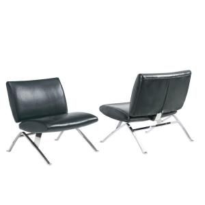 Black Leather Look Chrome Metal Modern Accent Chair I 8073