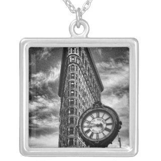 Flatiron Building and Clock in Black and White Necklace