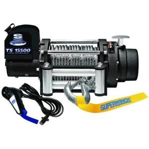 Superwinch Tiger Shark 15500 12 Volt DC Off Road Winch with 4 Way Roller Fairlead and Remote 1515200