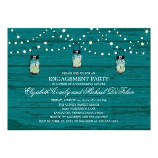 Engagement Party Rustic Wood Mason Jar and Lights Personalized Announcements