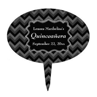 Zigzag Quinceanera Gray, Black and White Cake Topper