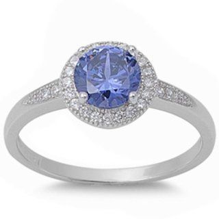 Halo Solitaire Tanzanite Promise Engagement Ring .925 Sterling Silver Ring Size 9 Jewelry