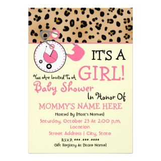 Baby Shower Invite   Pink Diaper Pin & Leopard