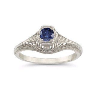Vintage Art Deco Sapphire Ring in .925 Sterling Silver Jewelry