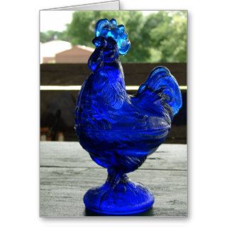 Blue Glass Rooster Greeting Cards