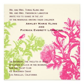 Spring Square Botanical Bird Wedding Invitation