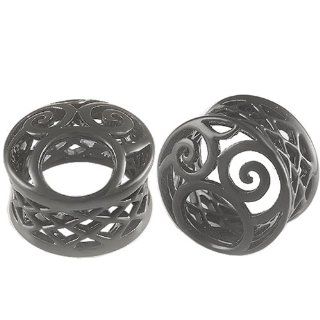 3/4" inch (20mm)   Black Alloy Double Flared Flare Ear Large Gauge Plugs Flesh Tunnels Earlets ABHJ   Ear stretched Stretching Expanders Stretchers   Pierced Body Piercing Jewelry BKT 020   Sold as a Pair Jewelry