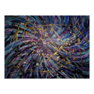 Golden Deep Dimensions Acrylic Abstract Painting Poster