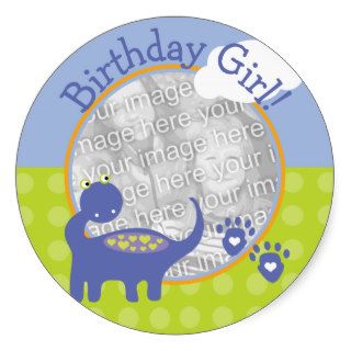 Purple Dinosaur Birthday Girl with Dots Photo Sticker