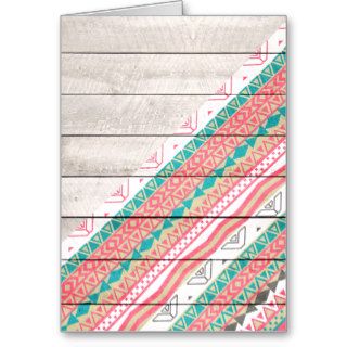 Andes Tribal Aztec Coral Teal Chevron Wood Pattern Card