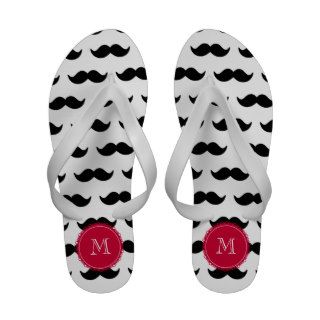 Black Mustache Pattern, Red Monogram Sandals