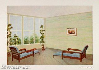 1932 Art Deco Country House Couches Wallpaper Print   Original Color Print Home & Kitchen