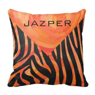 Zebra Black and Orange Print Pillow