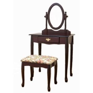 Frenchi Home Furnishing Rich Cherry Vanity Set with Queen Anne Design (3 Piece) H 7 C