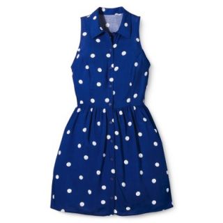 Merona Womens Woven Sleeveless Shirt Dress   Blue Polka Dot   14