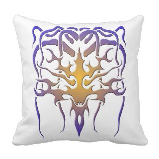 Medusa Tribal Tattoo blue orange Throw Pillows