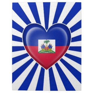 Haitian Heart Flag with Sun Rays Jigsaw Puzzles