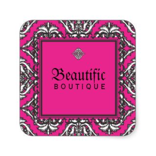 Prominent Pink Damask with Decorative Frame Square Stickers