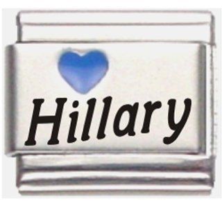 Hillary Dark Blue Heart Laser Name Italian Charm Link Jewelry