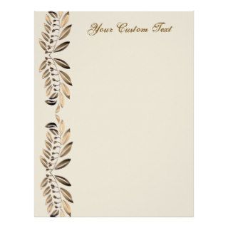Elegant Gold Leaves On Vines Border Custom Paper Custom Letterhead
