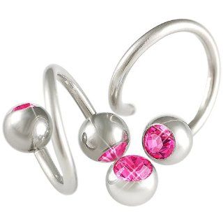 14g 14 gauge (1.6mm), 1/2" Inch 12mm long   Surgical Stainless Steel eyebrow lip navel bars bar ear tragus twist twister earring ring spiral barbell with 6mm balls Swarovski Crystal Rose   Pierced Body Piercing Jewelry Jewellery   Set of 2 AMAQ Jewel