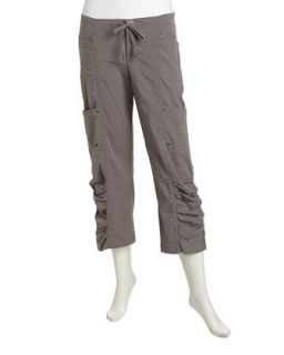 Hybrid Ruched Cropped Cargo Pants, Moonbeam