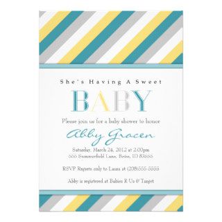 Baby Shower Invitations, Teal, Yellow, Gray   975