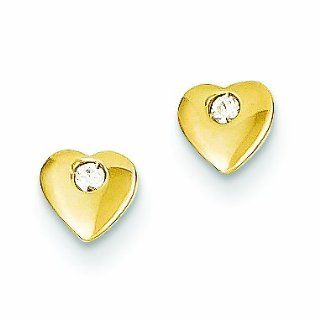 Genuine 14K Yellow Gold Cz Heart Post Earrings 0.8 Grams Of Gold Mireval Jewelry