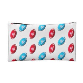 Red and Light Blue Football Pattern Cosmetic Bags