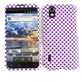 For Lg Marquee / Ignite Ls 855 Purple White Checkers Embossed Case Accessories Cell Phones & Accessories