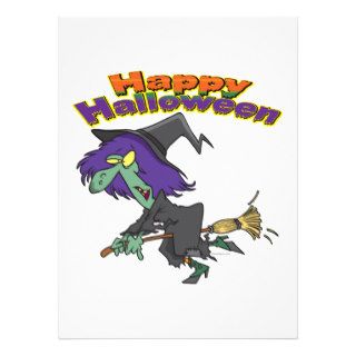 happy halloween green witch cartoon custom invite