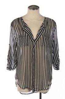 G2 Chic Pinstripe Printed High Low Blouse(TOP CAS, WHT L)