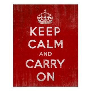 Vintage Deep Red Distressed Keep Calm and Carry On Posters