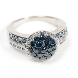1.19ct Blue & White Diamond Wedding Party Ring Silver Fashion Jewelry Jewelry