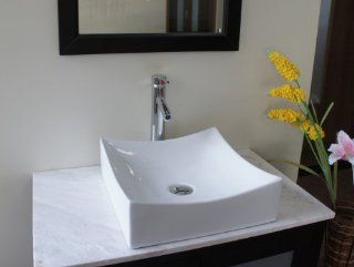 Fanoria 16" White Porcelain Ceramic Square Vessel Bathroom Sink B07    