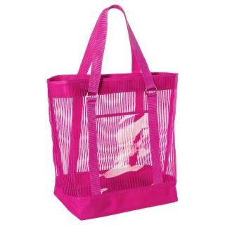 Mesh Beach Tote Handbag   Pink