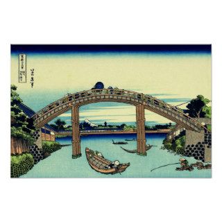 Under Mannen Bridge at Fukagawa (by Hokusai) Print