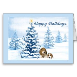 Beagle Christmas Snowy Tree Greeting Card