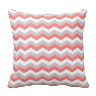 Personalized Trendy Pink Gray White Chevron Pillows