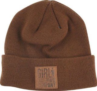 Girl Leather Patch Fold Beanie [Brown] Sports & Outdoors